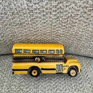 Limoges Collectible Yellow School Bus Trinket Box